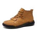 Botas Martin de cuero marrón para hombre con costuras hechas a mano y suela antideslizante - 38 / Amarillo