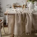 Nappe minimaliste européenne en coton et lin avec élégants pompons à franges - 140*220cm / Beige à Gland