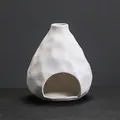 Minimalist white ceramic sage burner vessel with organic rock texture ornament - Rock Texture (JCSMJ39-01) / White