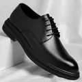 Classic men's black leather derby shoes for business formal and commuter wear styles - 37 / Flat / Black