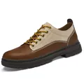 Retro men's color-block leather shoes with 5cm height increase sole and yellow laces - 38 / Flat Bottom Style / Tan
