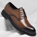 Men's brown gradient business formal derby shoes with thick black rubber soles - 37 / Flat / Brown