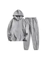 Graues Fleece-Set für Herren mit Kapuzenpullover und Jogginghose für den Winter - S / Oberteil und Hose / Grau