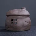 Rustic brown ceramic house shaped incense burner for sage bundles and ambient decor - European Small House (JCSMJ56-01)