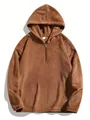 Weicher brauner Fleece-Hoodie mit halbem Reißverschluss für Herren, ideal für den Herbst - S / Oberteile / Orange