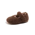 Zapatos Mary Jane de felpa marrón para niñas pequeñas con forro cálido y suave - Talla 21 Longitud Interior 13.0cm / Marrón