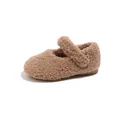 Zapatos de princesa Mary Jane de forro polar sherpa marrón para niñas con suela blanda. - Talla 21 Longitud Interior 13.0cm / Caqui