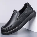 Elegant black pebble grain leather men's slip-on business casual shoe with durable soft sole - 38 / Black Slip-on All Seasons