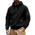 Detail of black heavy fleece zip-up hoodie with fluorescent green zipper pulls - M / Tops / Black