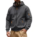 Detailed view of a dark grey heavy fleece zip-up hoodie with orange zipper accents - M / Tops / Dark Gray
