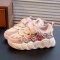 Fashionable pink girls sneakers with 3D floral decorations and comfortable soft soles - Size 26 / Inner 16.2cm / Pink