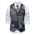 Gilet de costume vintage pour homme en patchwork avec revers et boutons chic. - S / Hauts / Bleu marine
