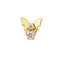 Close-up of F136 titanium butterfly piercing charm with 18k gold plating - Double Zirconia Bat