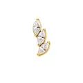 Gold-plated titanium piercing jewelry featuring three marquise-cut clear crystals - Triple Marquise Willow Leaf