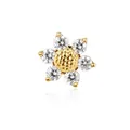 Elegant flower ear stud in F136 titanium with 18k gold finish and clear stones - Sunflower