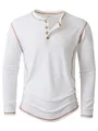 Premium casual wit Henley-shirt met lange mouwen voor heren en contraststiksels - S / Tops / Wit