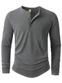 Casual grijs Henley-shirt met lange mouwen voor heren met een vierknoopsbies en ronde hals - S / Tops / Grijs