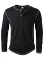 Casual zwart Henley-shirt voor heren met lange mouwen en een knoopsluiting met vier knopen - S / Tops / Zwart