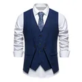Front detail of blue herringbone men's waistcoat with white shirt faux two-piece design - S / Tops / Navy Blue