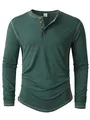Premium heren casual Henley-shirt met lange mouwen in groen met stijlvolle vierknoopsplacket. - S / Tops / Legergroen