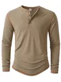T-shirt Henley homme à manches longues kaki avec coutures orange et patte à 4 boutons - Kaki