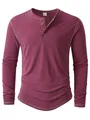 Chemise Henley décontractée à manches longues pour hommes avec patte à quatre boutons - Rose rouge