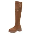 Klassische braune Wildleder-Stiefel mit Blockabsatz und dekorativen Schnallen - 35 / Braun Fleecegefüttert