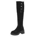 Klassische schwarze Wildleder-Overknee-Stiefel mit Blockabsatz und Schnallendetail - 35 / Schwarz Fleece Gefüttert