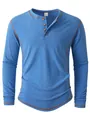 Haut Henley décontracté bleu à manches longues pour homme avec patte à quatre boutons - Bleu