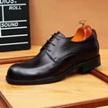 Donkerbruine lederen heren derby schoenen met ronde neus voor formele zakelijke kleding - 37 / koffiekleur