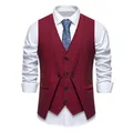 Close-up of burgundy herringbone vest with double-layered collar and five-button closure - S / Tops / Burgundy