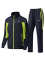 Professional navy and neon green mens 2-piece tracksuit set with zipper jacket - S / Top And Bottom / Cyan