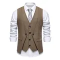 Detail of vintage men's brown herringbone faux two-piece suit vest for formal occasions - S / Tops / Coffee