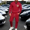Men's heavy fleece red tracksuit set with half-zip sweatshirt and cargo joggers pants - S / Top And Bottom / Red