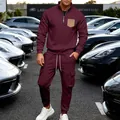 Men's burgundy heavyweight fleece tracksuit with half-zip sweatshirt and cargo pants - S / Top And Bottom / Burgundy