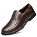 Mocassins décontractés en cuir marron pour hommes avec doublure polaire et semelle souple - 38 / Style Doublé Polaire / Marron