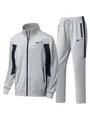 Two-piece men's grey and navy sports tracksuit set with jacket and drawstring pants - Light Gray