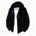 Men's warm black hooded fleece jacket featuring a thick textured sherpa finish for winter - XL / Hooded Top (25626) / Black