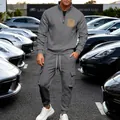 Grey heavyweight fleece tracksuit set with quarter-zip sweatshirt and cargo pants - Dark Gray