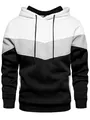 Front view of a stylish color-block hooded sweatshirt in white, grey, and black tones. - S / Top And Bottom / White Gray Black
