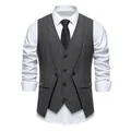 Chaleco de traje vintage para hombre en gris con patrón de espiga formal - S / Tops / Gris oscuro