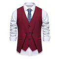 Chaleco retro para hombre rojo vino con espiga, corte ajustado para eventos formales - S / Tops / Burdeos