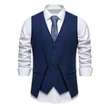 Chaleco de hombre azul con espiga, elegante diseño retro de traje de dos piezas - S / Tops / Azul marino