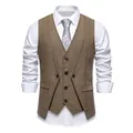 Chaleco vintage marrón de espiga para hombre con diseño de falso dos piezas formal - S / Tops / Café
