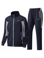 Men's navy blue and grey color block two-piece sports tracksuit set for autumn - S / Top And Bottom / Blue Light Gray