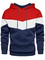 Detail view of color-blocked hoodie with red, white, and navy chevron pattern. - S / Top And Bottom / Red White Cyan