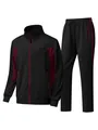Men's black and burgundy contrast color casual tracksuit set with a full-zip jacket - S / Top And Bottom / Black Red