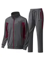 Men's grey and burgundy color block tracksuit set including zip jacket and pants - Dark Gray Red