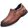 Mocassins décontractés classiques en cuir marron pour hommes avec relief mode - 38 / Brun Jaune (85123)