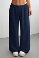 Close-up detail of navy blue wide-leg casual lounge pants featuring a drawstring waist - Bottoms / S / Navy Blue